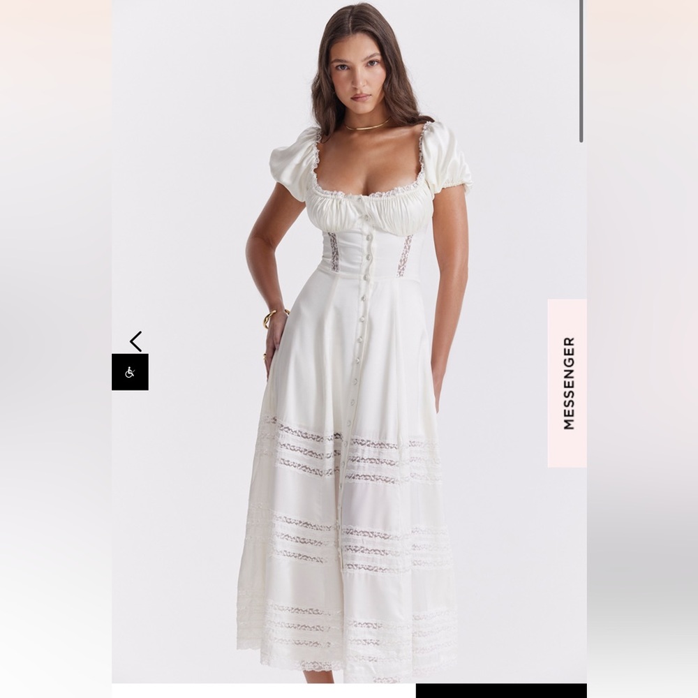 House of CB EVIANA Ivory real silk puff sleeve dress